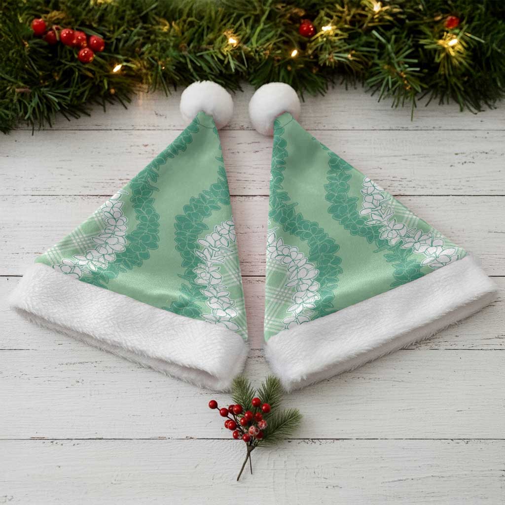 Hawaii Aloha Plumeria Lei Mint Palaka Christmas Santa Hat - Polynesian Pride