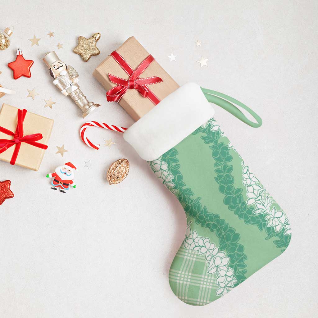 Hawaii Aloha Plumeria Lei Mint Palaka Christmas Stocking - Polynesian Pride