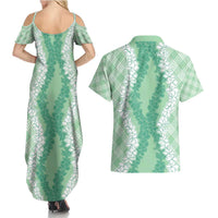 Hawaii Aloha Plumeria Lei Mint Palaka Couples Matching Summer Maxi Dress and Hawaiian Shirt LT7 - Polynesian Pride