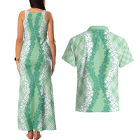 Hawaii Aloha Plumeria Lei Mint Palaka Couples Matching Tank Maxi Dress and Hawaiian Shirt LT7 - Polynesian Pride