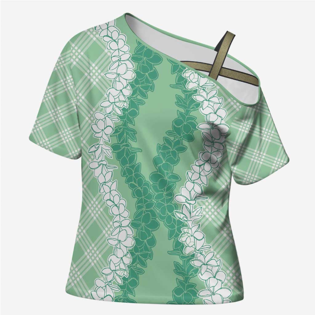Hawaii Aloha Plumeria Lei Mint Palaka Cross Shoulder Shirt - Polynesian Pride