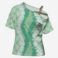 Hawaii Aloha Plumeria Lei Mint Palaka Cross Shoulder Shirt - Polynesian Pride