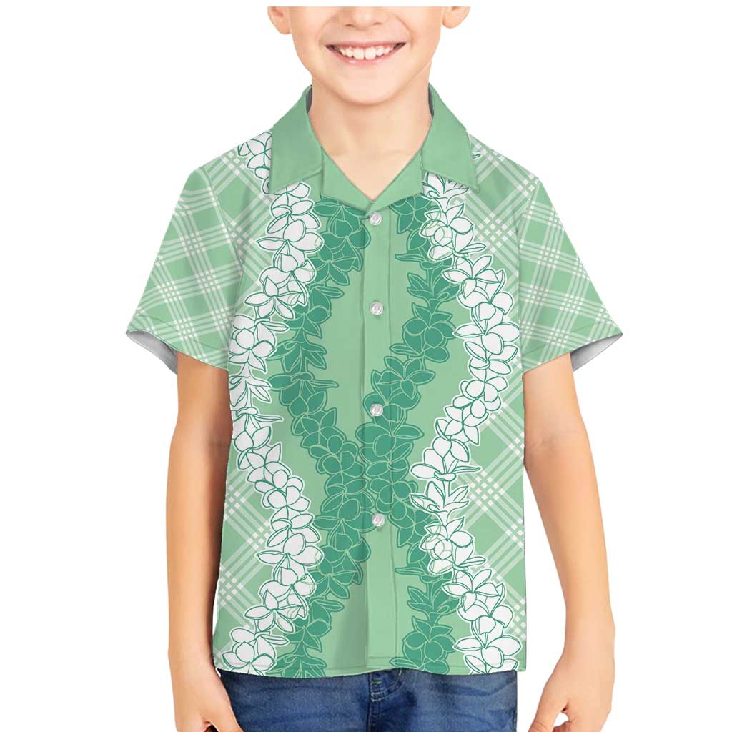 Hawaii Aloha Plumeria Lei Mint Palaka Family Matching Mermaid Dress and Hawaiian Shirt LT7 Son's Shirt Mint - Polynesian Pride