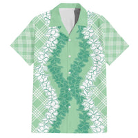 Hawaii Aloha Plumeria Lei Mint Palaka Family Matching Off The Shoulder Long Sleeve Dress and Hawaiian Shirt LT7 Dad's Shirt - Short Sleeve Mint - Polynesian Pride