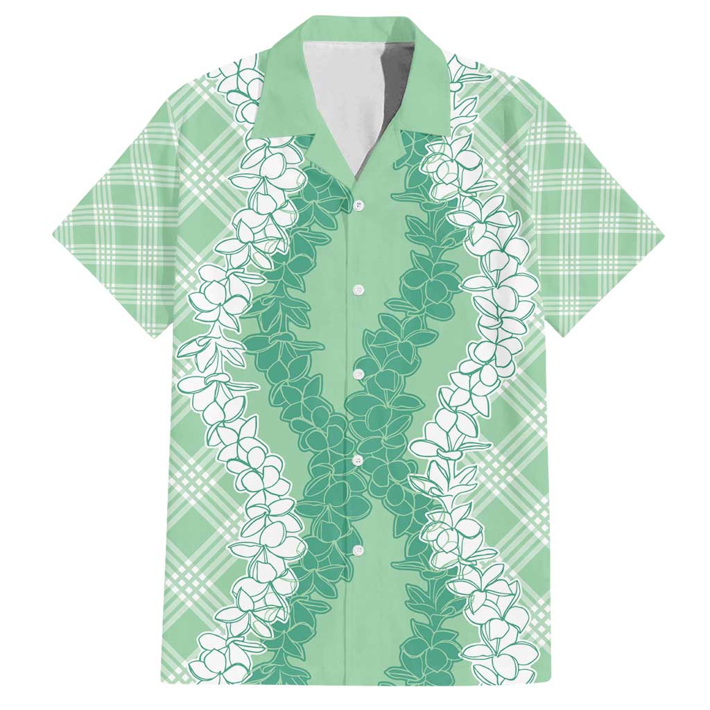 Hawaii Aloha Plumeria Lei Mint Palaka Family Matching Off Shoulder Maxi Dress and Hawaiian Shirt LT7 Dad's Shirt - Short Sleeve Mint - Polynesian Pride
