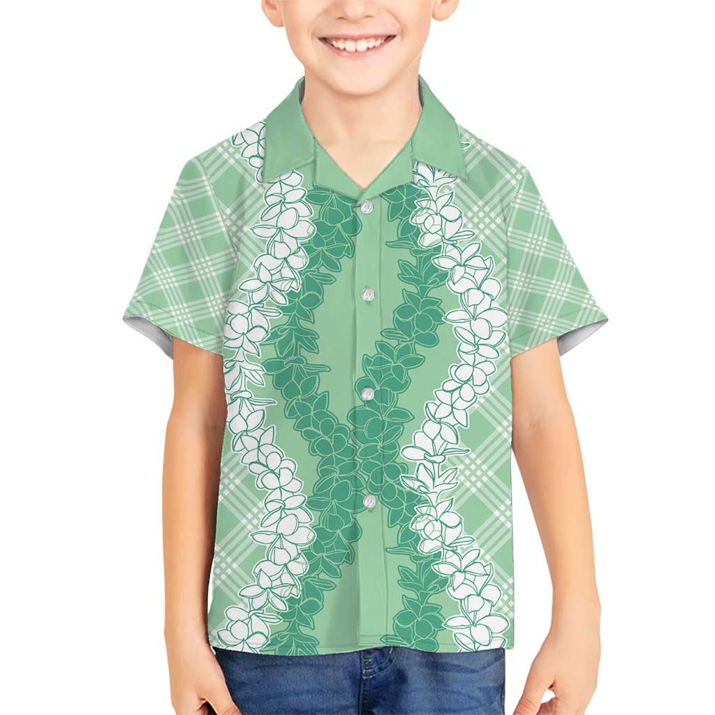 Hawaii Aloha Plumeria Lei Mint Palaka Family Matching Off Shoulder Maxi Dress and Hawaiian Shirt LT7 Son's Shirt Mint - Polynesian Pride
