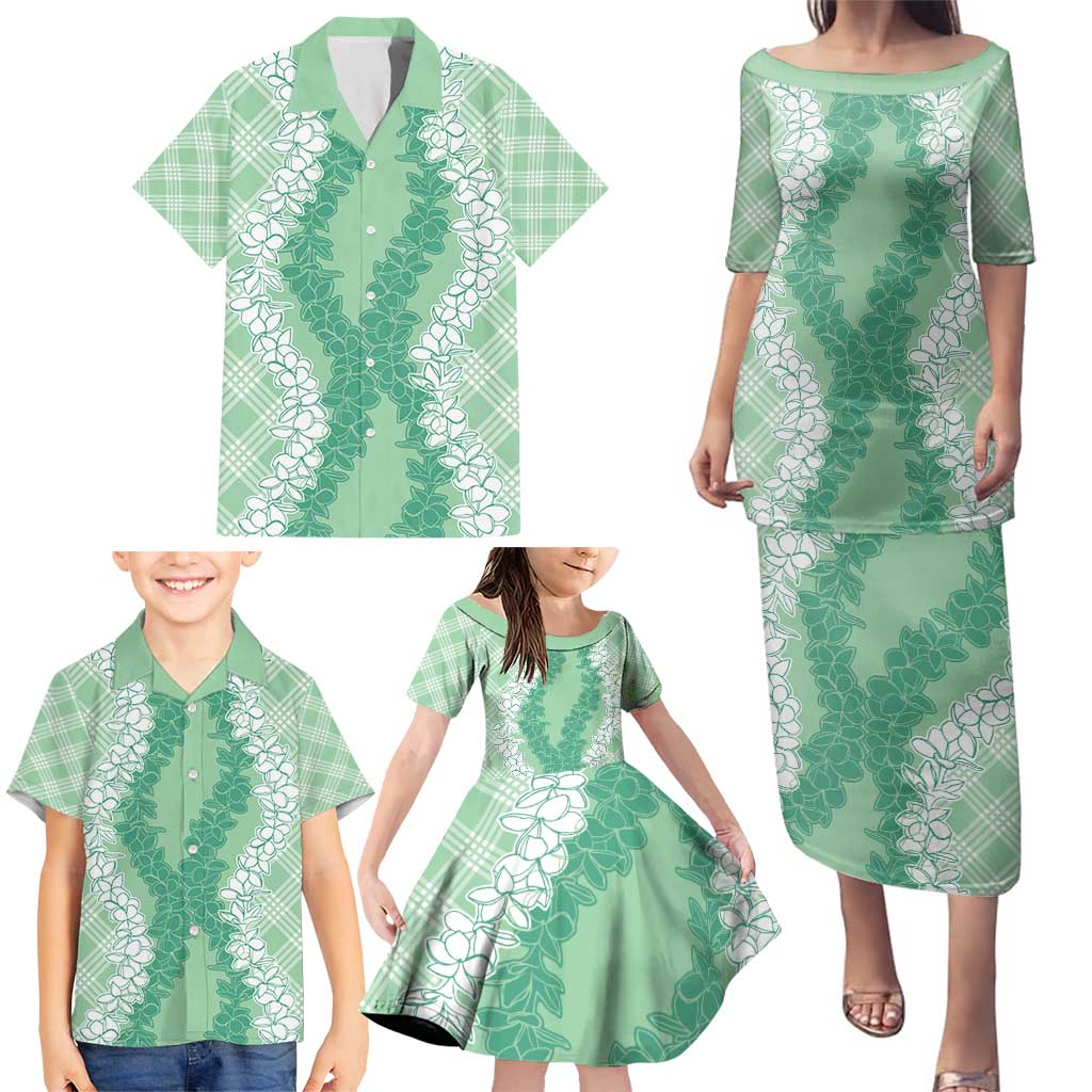 Hawaii Aloha Plumeria Lei Mint Palaka Family Matching Puletasi and Hawaiian Shirt LT7 - Polynesian Pride