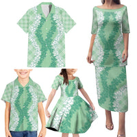 Hawaii Aloha Plumeria Lei Mint Palaka Family Matching Puletasi and Hawaiian Shirt LT7 - Polynesian Pride