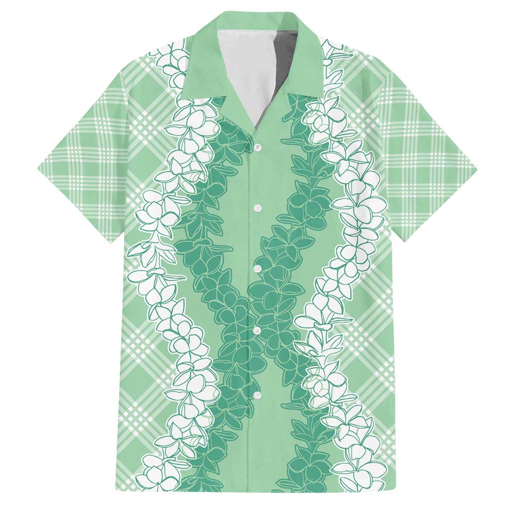 Hawaii Aloha Plumeria Lei Mint Palaka Family Matching Puletasi and Hawaiian Shirt LT7 Dad's Shirt - Short Sleeve Mint - Polynesian Pride