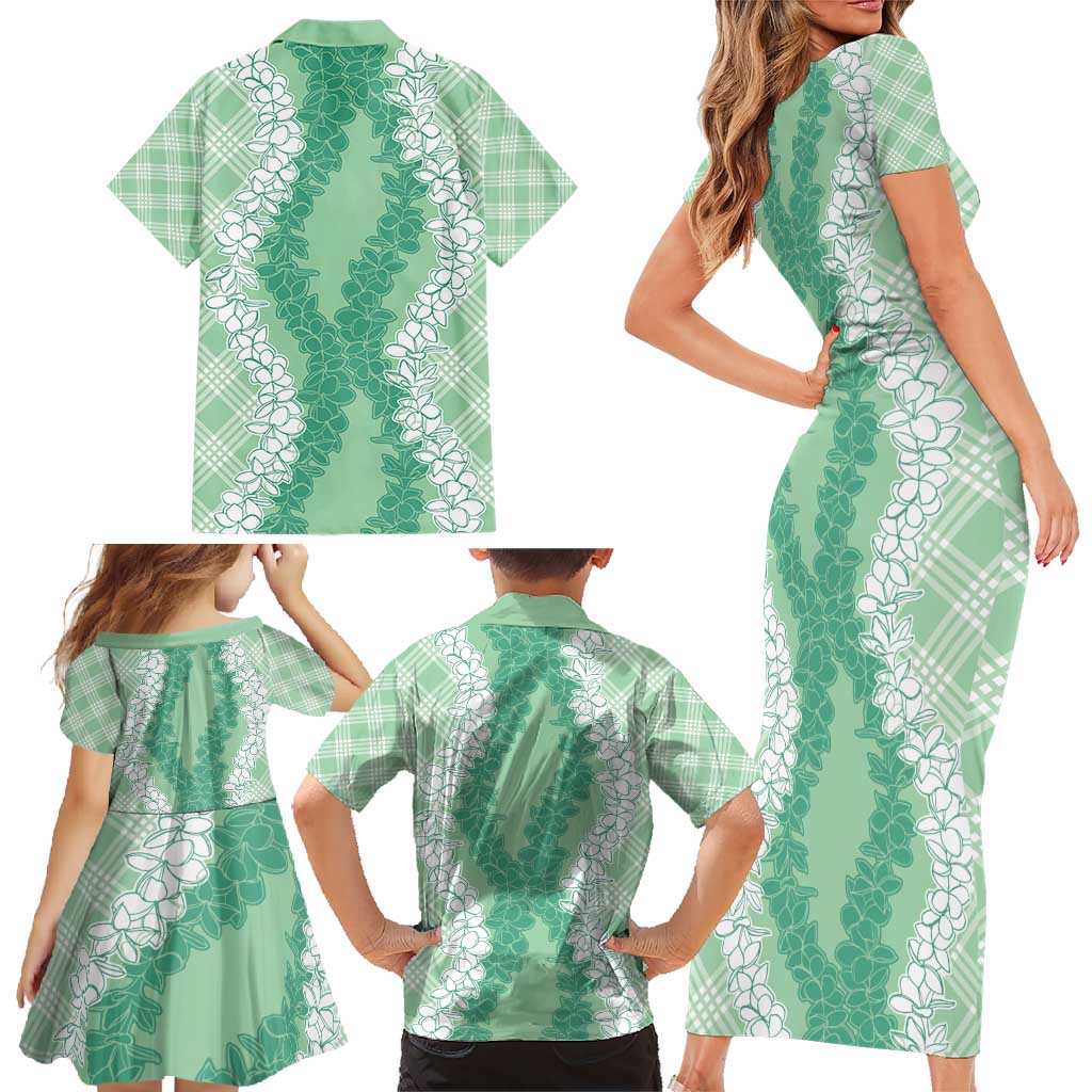 Hawaii Aloha Plumeria Lei Mint Palaka Family Matching Short Sleeve Bodycon Dress and Hawaiian Shirt LT7 - Polynesian Pride