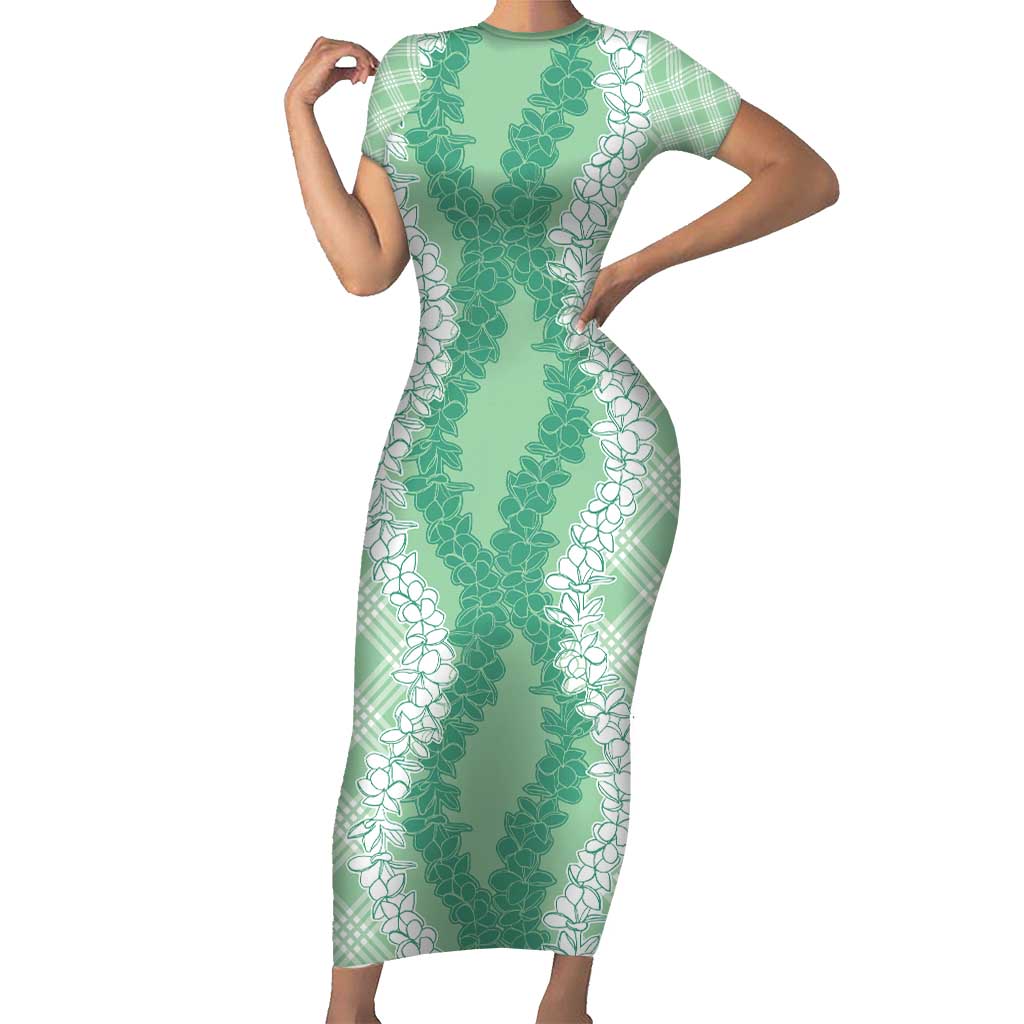 Hawaii Aloha Plumeria Lei Mint Palaka Family Matching Short Sleeve Bodycon Dress and Hawaiian Shirt LT7 Mom's Dress Mint - Polynesian Pride