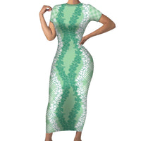 Hawaii Aloha Plumeria Lei Mint Palaka Family Matching Short Sleeve Bodycon Dress and Hawaiian Shirt LT7 Mom's Dress Mint - Polynesian Pride