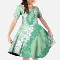 Hawaii Aloha Plumeria Lei Mint Palaka Family Matching Summer Maxi Dress and Hawaiian Shirt LT7 Daughter's Dress Mint - Polynesian Pride