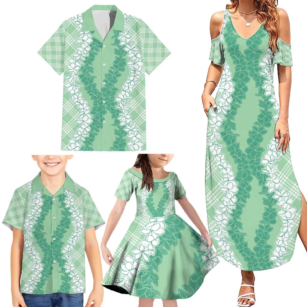Hawaii Aloha Plumeria Lei Mint Palaka Family Matching Summer Maxi Dress and Hawaiian Shirt LT7 - Polynesian Pride