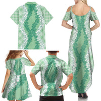 Hawaii Aloha Plumeria Lei Mint Palaka Family Matching Summer Maxi Dress and Hawaiian Shirt LT7 - Polynesian Pride