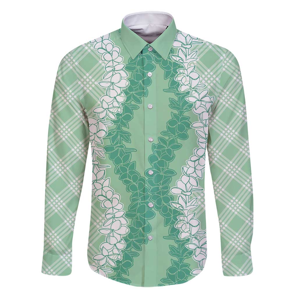Hawaii Aloha Plumeria Lei Mint Palaka Family Matching Summer Maxi Dress and Hawaiian Shirt LT7 Dad's Shirt - Long Sleeve Mint - Polynesian Pride