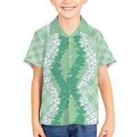 Hawaii Aloha Plumeria Lei Mint Palaka Family Matching Summer Maxi Dress and Hawaiian Shirt LT7 Son's Shirt Mint - Polynesian Pride