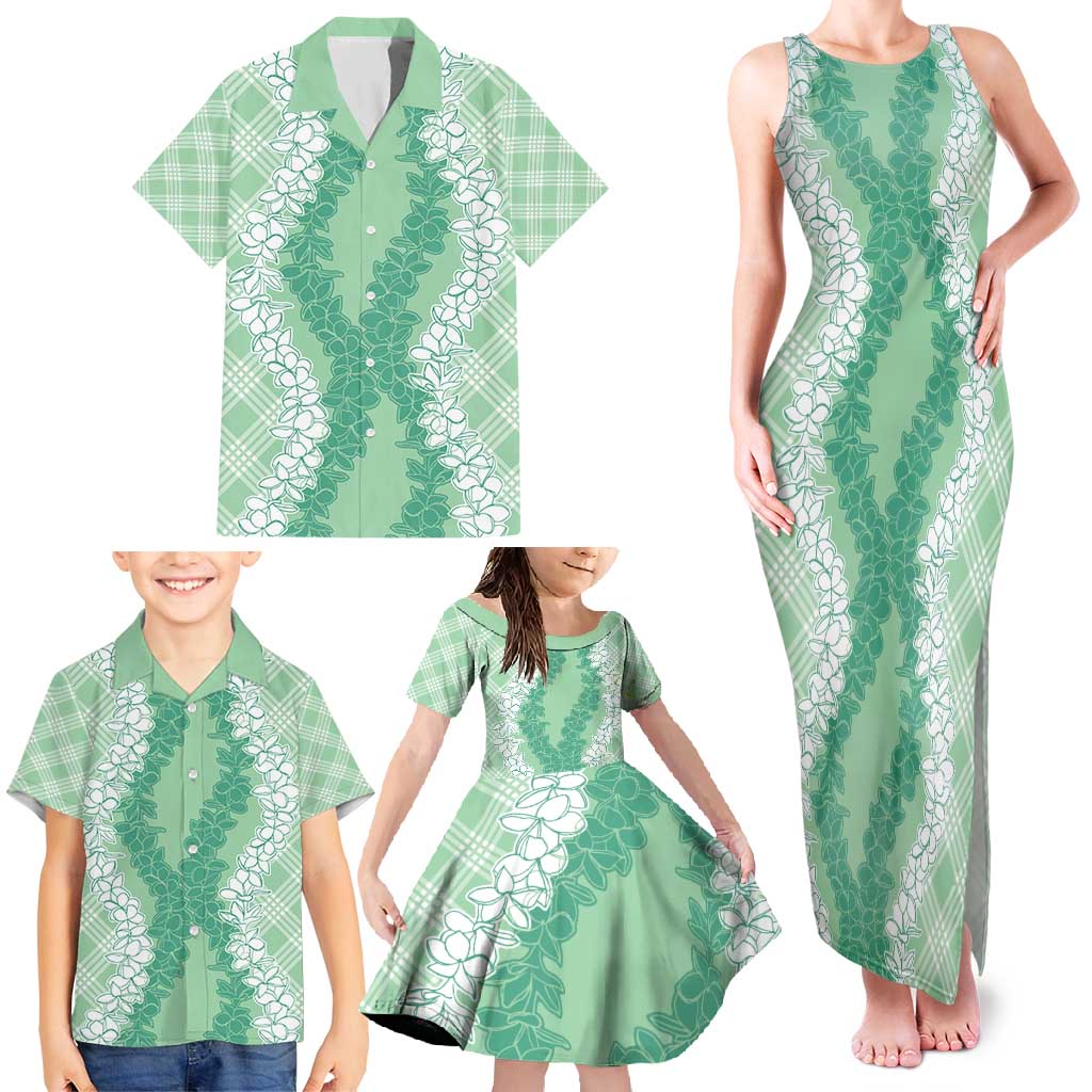 Hawaii Aloha Plumeria Lei Mint Palaka Family Matching Tank Maxi Dress and Hawaiian Shirt LT7 - Polynesian Pride