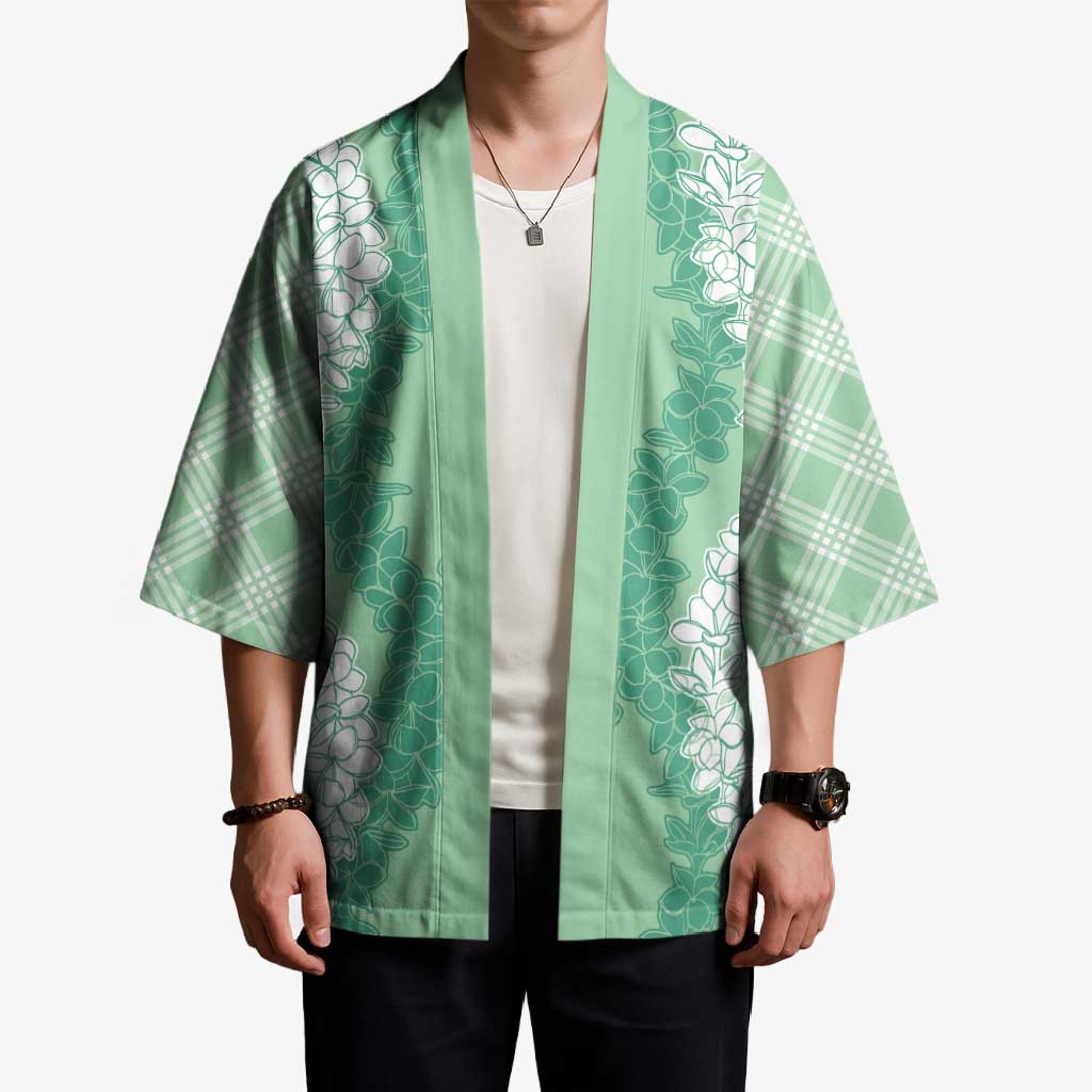 Hawaii Aloha Plumeria Lei Mint Palaka Kimono - Polynesian Pride
