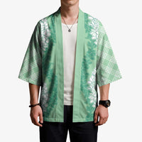 Hawaii Aloha Plumeria Lei Mint Palaka Kimono - Polynesian Pride