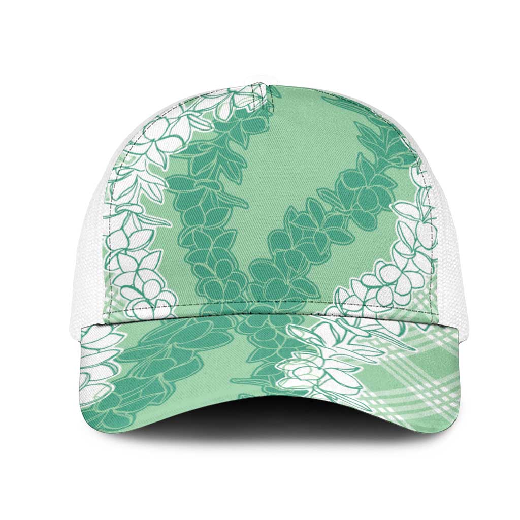 Hawaii Aloha Plumeria Lei Mint Palaka Mesh Trucker Cap - Polynesian Pride