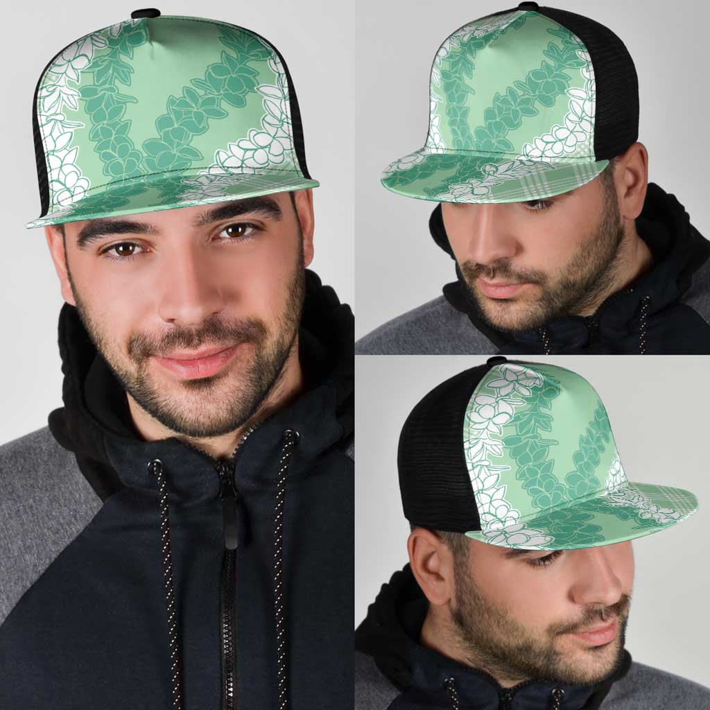 Hawaii Aloha Plumeria Lei Mint Palaka Mesh Trucker Cap - Polynesian Pride
