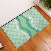 Hawaii Aloha Plumeria Lei Mint Palaka Rubber Doormat - Polynesian Pride