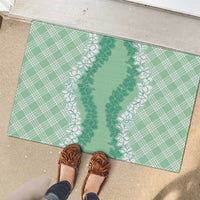 Hawaii Aloha Plumeria Lei Mint Palaka Rubber Doormat - Polynesian Pride