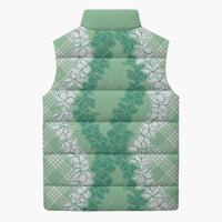 Hawaii Aloha Plumeria Lei Mint Palaka Sleeveless Puffer Jacket - Polynesian Pride