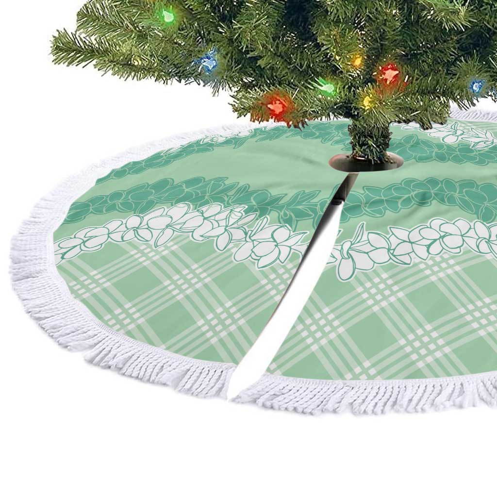 Hawaii Aloha Plumeria Lei Mint Palaka Tree Skirt - Polynesian Pride