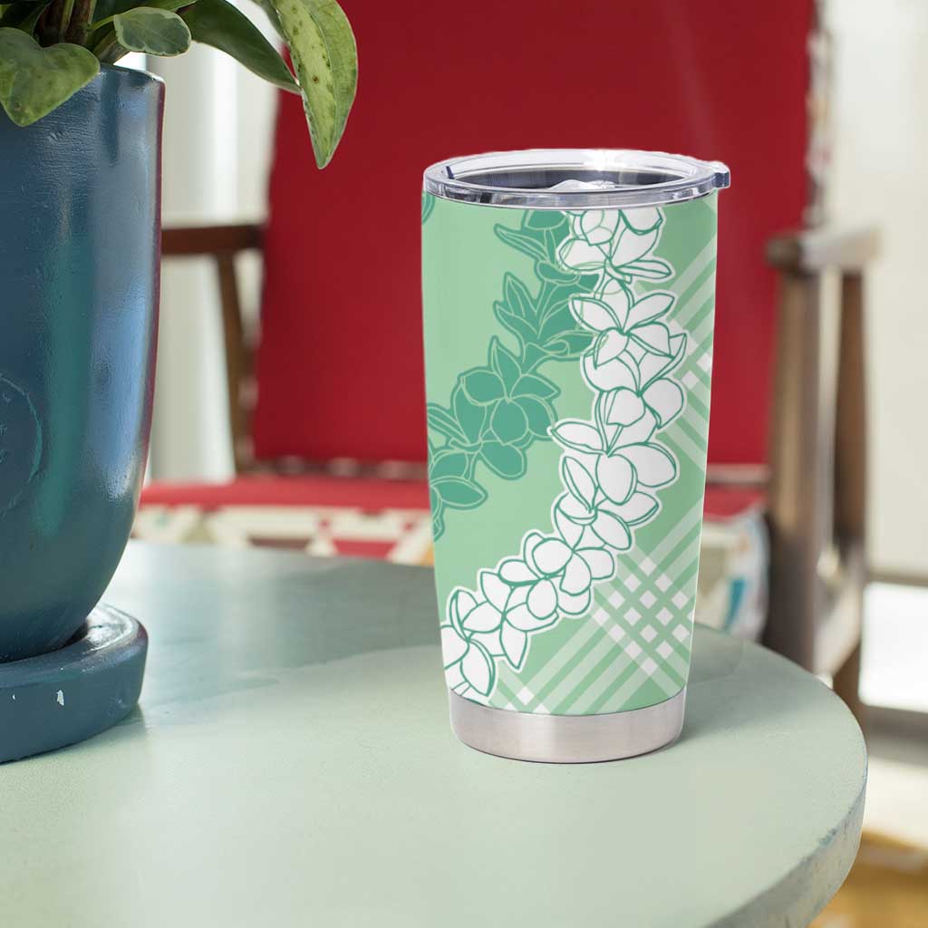 Hawaii Aloha Plumeria Lei Mint Palaka Tumbler Cup - Polynesian Pride