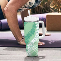 Hawaii Aloha Plumeria Lei Mint Palaka Tumbler With Handle - Polynesian Pride