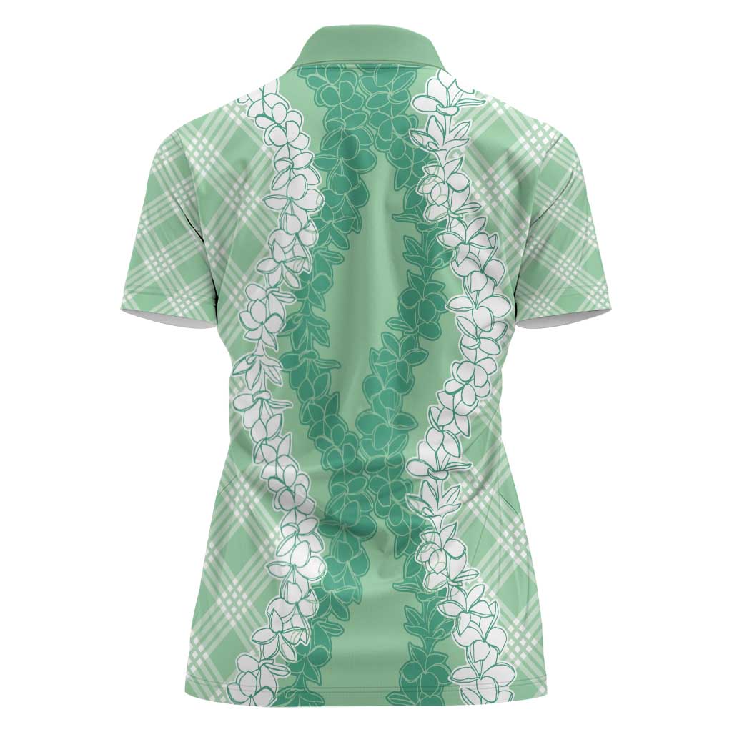 Hawaii Aloha Plumeria Lei Mint Palaka Women Polo Shirt - Polynesian Pride