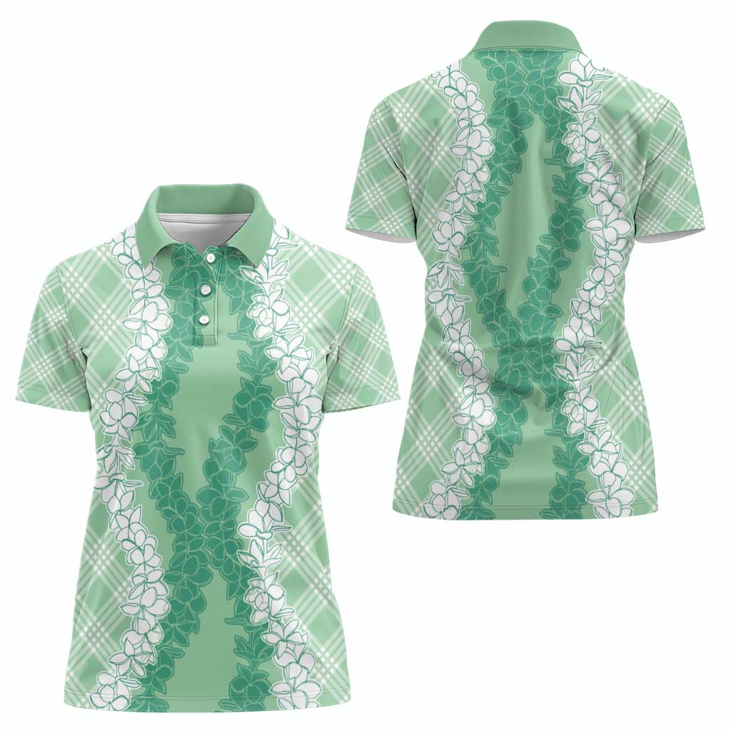 Hawaii Aloha Plumeria Lei Mint Palaka Women Polo Shirt - Polynesian Pride
