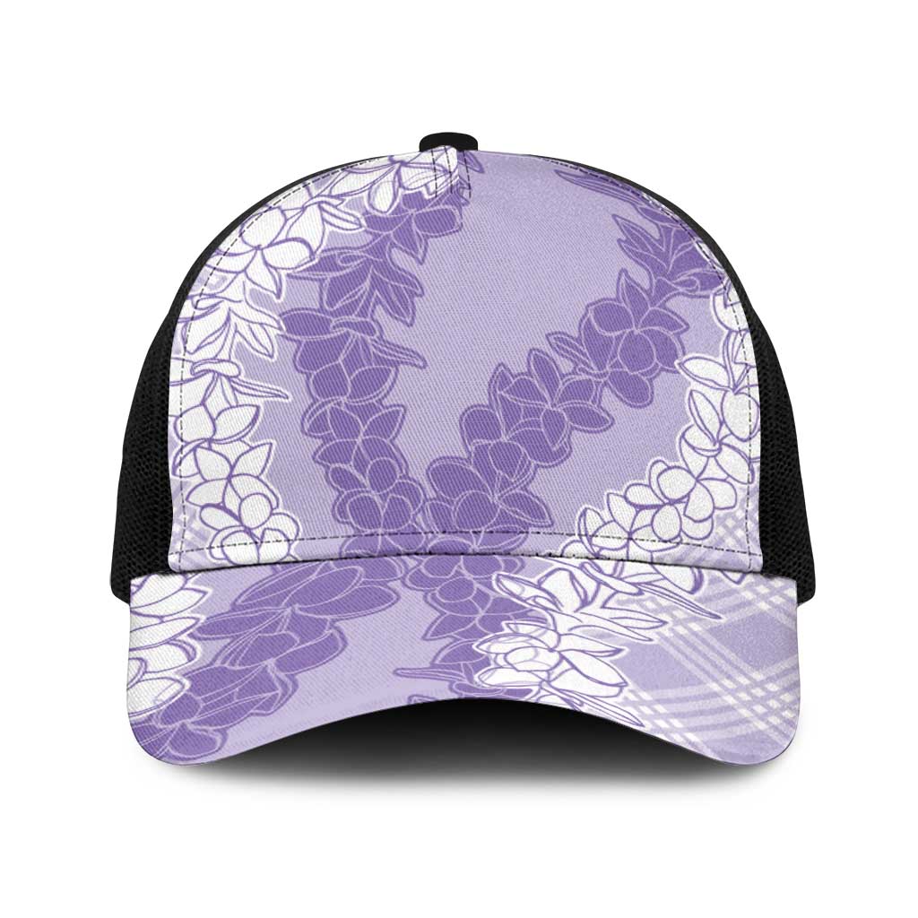Hawaii Aloha Plumeria Lei Lavender Palaka Baseball Net Cap - Polynesian Pride