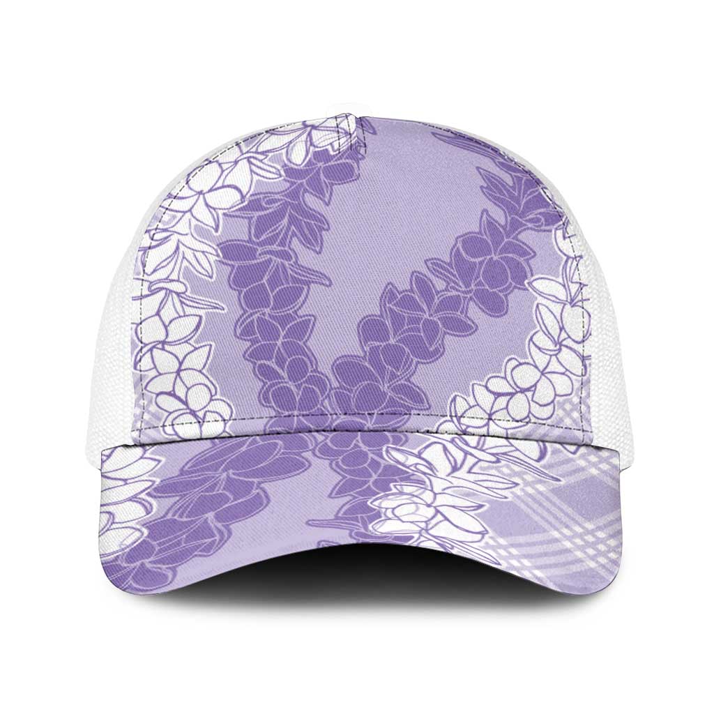 Hawaii Aloha Plumeria Lei Lavender Palaka Baseball Net Cap - Polynesian Pride