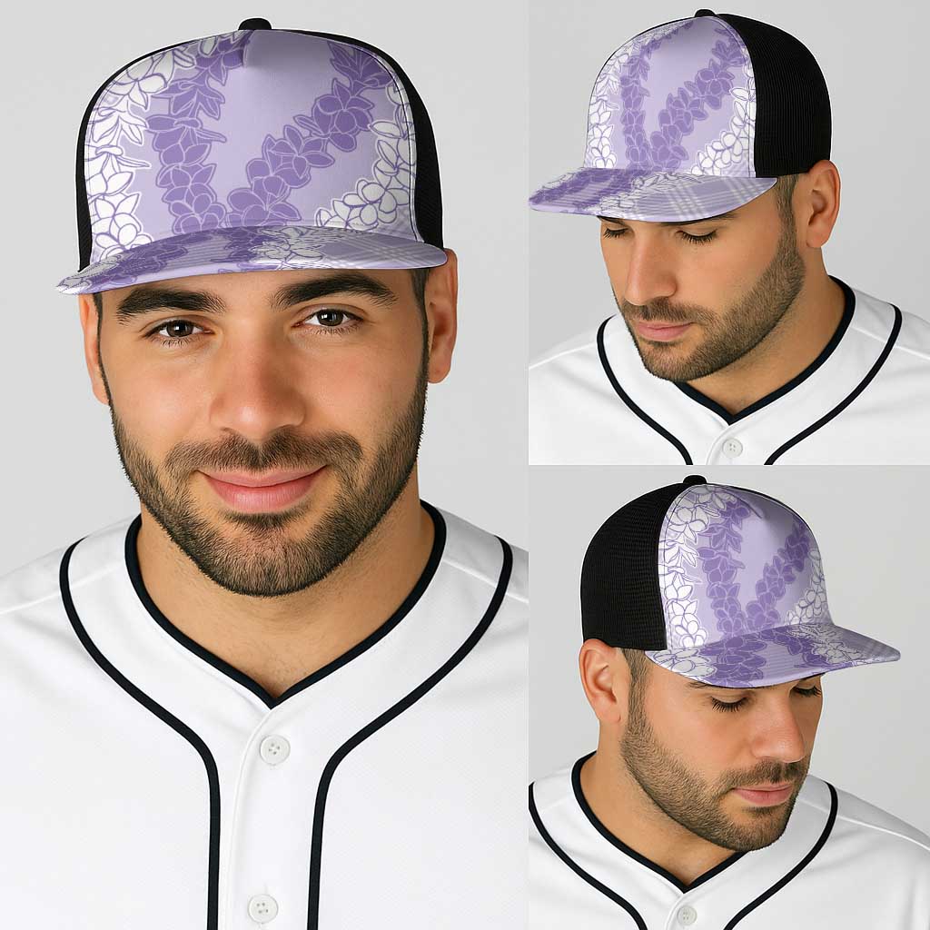 Hawaii Aloha Plumeria Lei Lavender Palaka Baseball Net Cap - Polynesian Pride
