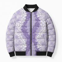 Hawaii Aloha Plumeria Lei Lavender Palaka Bomber Puffer Jacket LT7 Unisex Lavender - Polynesian Pride