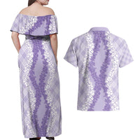 Hawaii Aloha Plumeria Lei Lavender Palaka Couples Matching Off Shoulder Maxi Dress and Hawaiian Shirt LT7 - Polynesian Pride