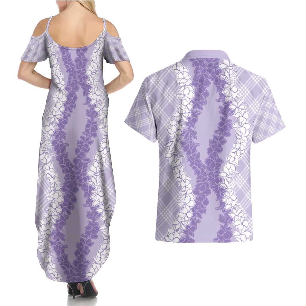 Hawaii Aloha Plumeria Lei Lavender Palaka Couples Matching Summer Maxi Dress and Hawaiian Shirt LT7 - Polynesian Pride