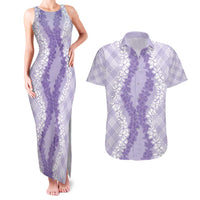 Hawaii Aloha Plumeria Lei Lavender Palaka Couples Matching Tank Maxi Dress and Hawaiian Shirt LT7 Lavender - Polynesian Pride