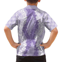 Hawaii Aloha Plumeria Lei Lavender Palaka Family Matching Long Sleeve Bodycon Dress and Hawaiian Shirt LT7 - Polynesian Pride
