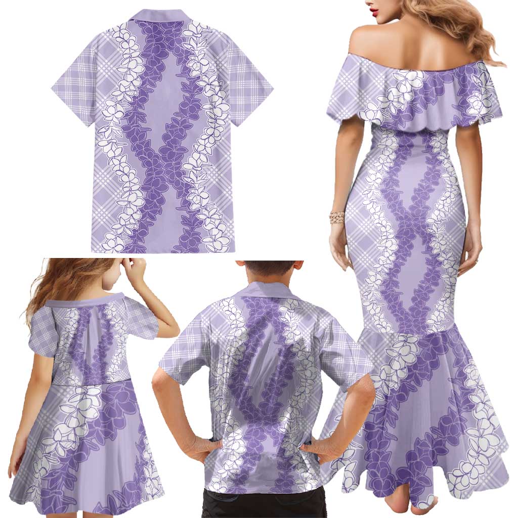 Hawaii Aloha Plumeria Lei Lavender Palaka Family Matching Mermaid Dress and Hawaiian Shirt LT7 - Polynesian Pride