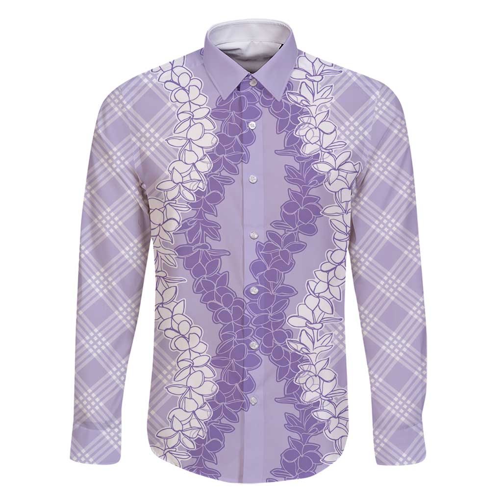 Hawaii Aloha Plumeria Lei Lavender Palaka Family Matching Mermaid Dress and Hawaiian Shirt LT7 Dad's Shirt - Long Sleeve Lavender - Polynesian Pride