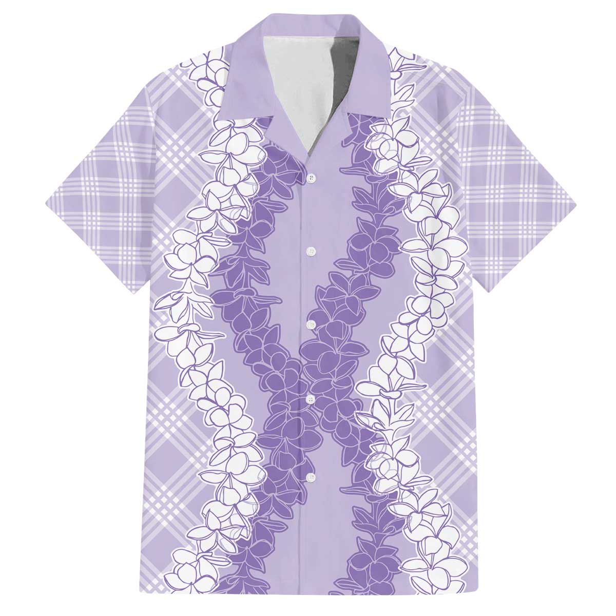 Hawaii Aloha Plumeria Lei Lavender Palaka Family Matching Off The Shoulder Long Sleeve Dress and Hawaiian Shirt LT7 Dad's Shirt - Short Sleeve Lavender - Polynesian Pride