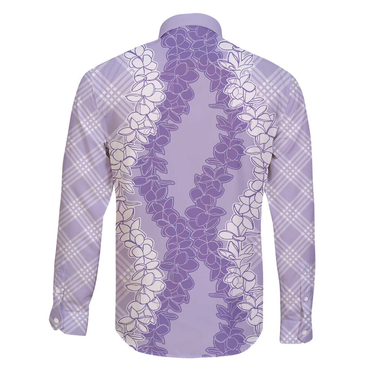 Hawaii Aloha Plumeria Lei Lavender Palaka Family Matching Off The Shoulder Long Sleeve Dress and Hawaiian Shirt LT7 - Polynesian Pride