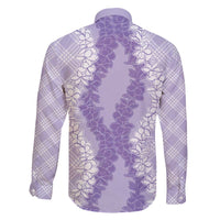 Hawaii Aloha Plumeria Lei Lavender Palaka Family Matching Off The Shoulder Long Sleeve Dress and Hawaiian Shirt LT7 - Polynesian Pride