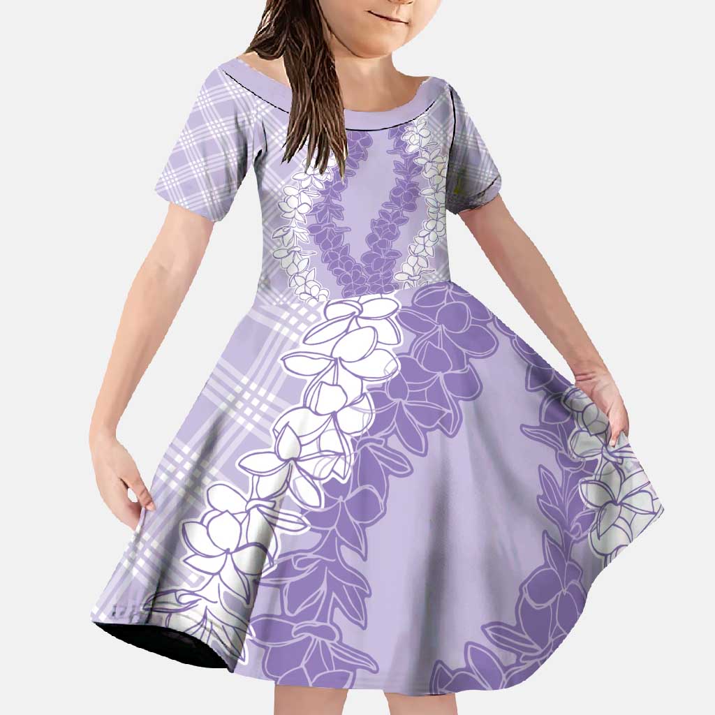 Hawaii Aloha Plumeria Lei Lavender Palaka Family Matching Off Shoulder Maxi Dress and Hawaiian Shirt LT7 Daughter's Dress Lavender - Polynesian Pride