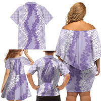 Hawaii Aloha Plumeria Lei Lavender Palaka Family Matching Off Shoulder Short Dress and Hawaiian Shirt LT7 - Polynesian Pride