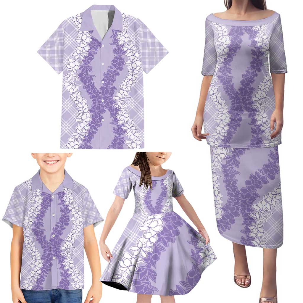 Hawaii Aloha Plumeria Lei Lavender Palaka Family Matching Puletasi and Hawaiian Shirt LT7 - Polynesian Pride